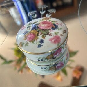Vintage Sadler England Floral Dresser Pink Roses Trinket Box Dish
